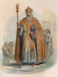 Retrato de Carlos Magno (742-814), Rei de França. Gravura de 1868 em "Histoire de Belgique desde os tempos primitivos até o final do regimento de Leopoldo I" de Theodore Juste (1818-1888). Coleção privada.