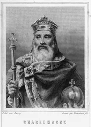 Retrato de Carlos Magno (742 - 814), Rei da França - em "Histoire des Français" de Lavallée, gravura, sd.