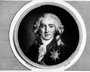 Retrato de Charles Alexandre de Calonne (1734-1802). Gravura em "Colecção completa de pinturas históricas da revolução francesa, em três volumes". 1804.