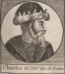 Retrato de Carlos III diz o Simples (879-929) rei dos Francos - CHARLES III (879-929) - Carlos o Simples - Rei da França, 893-923 - gravura de "Instruction sur l