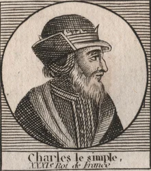 Retrato de Carlos III diz o Simples (879-929) rei dos Francos - CHARLES III (879-929) - Carlos o Simples - Rei da França, 893-923 - gravura de "Instruction sur l