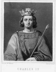 Retrato de Carlos IV o Bel (1294 - 1328), Rei de França - em "Histoire des Français" de Lavallée, gravura, sd.