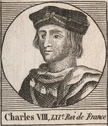Retrato de Carlos VIII (1470-1498) Rei francês da Dinastia Valois - Carlos VIII (1470-98) Rei da França - gravura de "Instruction sur l