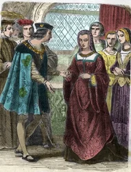Retrato de Carlos VIII e Ana da Bretanha. Gravura do século XIX - Gravura do Rei Carlos VIII (1470-98) e da Rainha Ana da Bretanha (1477-1514)