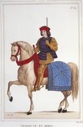 Retrato de Carlos VII (1403 - 1461), gravura do Rei de França de 1830