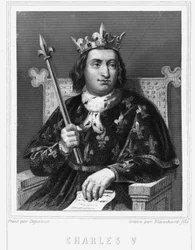 Retrato de Charles V the Sage (1338 - 1380), Rei da França - em "Histoire des Français" de Lavallée, gravura, sd.