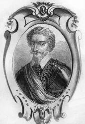 Retrato de Charles de Gontaut, Barão, então Duque de Biron (1562 a 1602). Maréchal de France. gravura de 1866.