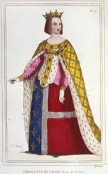 Retrato de Charlotte de Savoy 1445 -1483 Rainha de França de 1461 a 1483 Noiva a Luís XI (Le Prudent) em 1451 gravura de 1830