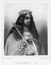 Retrato de Childeric III (v. 670 - 721), Rei de Neustria - em "Histoire des Francais" de Lavallee, gravura, sd.