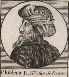 Retrato de Childeric II, Rei dos Francos de 670 a 673 - CHILDERIC II 655-675 Rei merovíngio de França e Austrália - gravura de "Instruction sur l