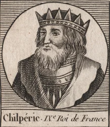 Retrato de Chilperic I (539 - 584), Rei de Neustria - Chilperic I, Merovingian King of France - gravura de "Instruction sur l