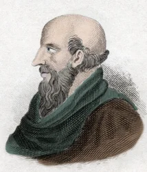 Retrato de Chrysippe de Soles, filósofo estoicista (280-206 AC) (Chrysippus of Soli) Gravura do século XIX.
