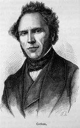 Retrato de Claude Anthime Corbon (1808 - 1891). Gravura do final do século XIX na “Histoire de France” ”de H. Martin.