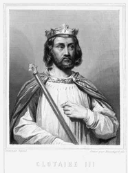 Retrato de Clotaire (Clothaire) III (652 - 673), Rei de Neustria e Borgonha - em “Histoire des Français” ”de Lavallée, gravura, nd.