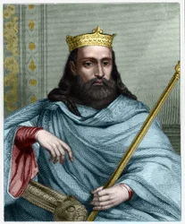 Retrato de Clotaire (Clothaire) I (497 - 561), Rei da Neustria e Rei dos Francos - em "Histoire des Francais" de Lavallee, gravura, sd.