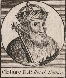 Retrato de Clothaire II (584 - 628), Rei de Neustria e Rei dos Francos - Clotaire ou Clotar II (d.629) Rei dos Francos - gravura de "Instruction sur l