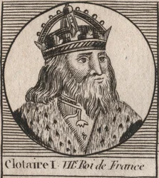 Retrato de Clothaire I (497 - 561), Rei da Neustria e Rei dos Francos - Clothar I, Rei dos Francos - gravura de "Instruction sur l