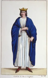 Retrato de Clóvis II (? - 657), gravura do Rei de Neustria, Borgonha e Austrasia a partir de 1830