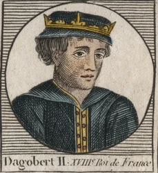 Retrato de Dagobert II, Rei dos Francos de 711 a 716 - Dagobert II (676-679), Rei da Austrália - gravura de "Instruction sur l