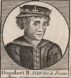 Retrato de Dagobert II, Rei dos Francos de 711a 716 - Dagobert II (676-679), Rei da Austrália - gravura de "Instruction sur l