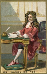 Retrato de Daniel de Foe ou Defoe (1660 - 1731), romancista e jornalista poeta inglês. Cromolitografia do século XIX.
