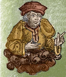 Retrato de Demóstenes, em grego antigo Demóstenes (Athenes -384 - Calaurie -322), um dos grandes oradores antigos, político ateniense gravado em "Liber chronicarum mundi" (Crónica de Nuremberga) por Hartmann Schedel. (Nuremberga