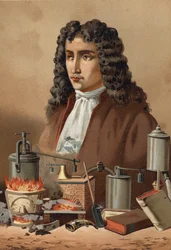 Retrato de Denis Papin (1647 - 1714) de "La Ciencia y sus Hombres" de Louis Figuier. Barcelona 1881