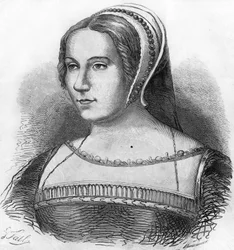 Retrato de Diane de Poitiers (1499-1566), preferida de Henrique II, gravura do século XIX.