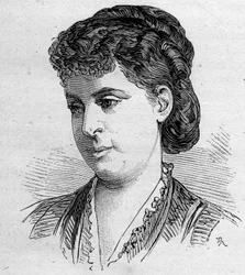 Retrato de Edile Riquer, comediante francesa, membro da Comediante Francaise de 1856 a 1884. Gravura em "Le Monde Illustré" n¡1168 de 16 de Agosto de 1879.