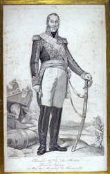 Retrato de Edouard Adolphe Casimir Joseph Mortier, Duque de Trevise (1768-1835), Marechal da França. Gravura do século XIX.