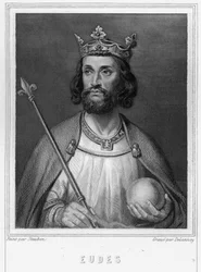 Retrato de Eudes (Odon) (v. 860 - 898), Conde de Paris e Troyes, então Rei da França - em "Histoire des Français" de Lavallée, gravura, sd.