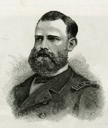 Retrato do Primeiro Tenente Chipp, a tripulação de La Jeannette, para a missão no pólo norte. Gravura para ilustrar "A Viagem de La Jeannette".