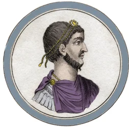 Retrato de Flávio Cláudio Juliano (331-363), chamado Juliano o Apóstata também chamado Juliano o Filósofo ou Juliano II ou Juliano o Imperador. Gravura do século XIX.
