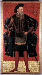 Retrato de corpo inteiro de Francisco de Almeida (1450-1510), soldado, explorador e primeiro vice-rei da Índia. Pintura anónima do século XVI. Lisboa, Museu Nacional de Arte Antiga