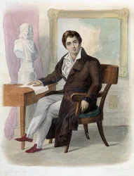 Retrato de François-Joseph (François Joseph) Talma (1763-1826), comediante francês. em Ed. Mennechet, "Le Plutarque francais".