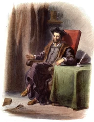 Retrato de François Rabelais sentado (1483-1553) - em "Le Plutarque francais", Ed. Mennechet