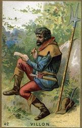 Retrato de François Villon (c. 1431 - depois de 1463), poeta francês. Cromolitografia do século XIX.