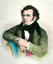 Retrato de Franz Schubert (1797-1828), compositor austríaco. Gravura do século XIX. Coleção particular