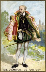 Retrato de Gaspard de Châtillon, Sire de Coligny (1519 - 1572), Almirante de França. Cromolitografia do século XIX.