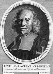 Retrato de Gian Lorenzo (Gianlorenzo) Bernini conhecido como The Bernini (1598-1680) (1598 - 1680), escultor, pintor e arquiteto italiano. Gravura de Arnold Van Westerhout, de 1682.