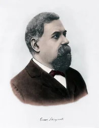 Retrato de Giovanni Virginio Schiaparelli (1835-1910), astrofísico. Observou configurações rectilíneas no planeta Marte, a que chamou canais marcianos (canali). Gravura de cerca de 1900