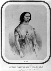 Retrato de Giulia Beltramini Marcora em "La traviata" de Giuseppe Verdi. Litografia do final do século XIX.