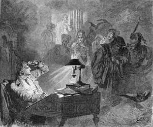 Retrato de Goethe rodeado de personagens de Fausto Gravura
