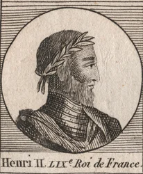 Retrato de Henrique II (1519-1559) Rei da França - Henrique II (1519-59), Rei da França - gravura de "Instruction sur l