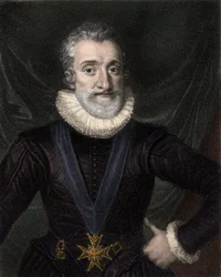 Retrato de Henrique IV (1553-1610) Rei de França, com o colar da insígnia da Ordem do Espírito Santo (Ordem do Espírito Santo) - Henrique IV (Henrique de Navarra ou Bourbon) (1553-1610), com a insígnia da Ordem do Espírito Santo - gravura