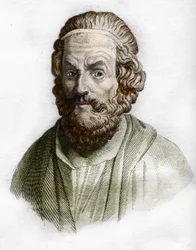 Retrato de Homero (século IX a.C.) Poeta grego. na história antiga de Rollin.1829