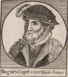 Retrato de Hugues I Capet (ca. 941 - 996), Duque de França e depois Rei de França - Retrato de Hugues I Capet (c941-996), Rei de França - gravura de "Instruction sur l