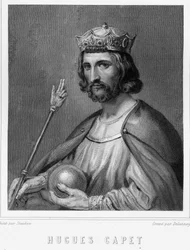 Retrato de Hugues I Capet (v. 941 - 996), Duque de França e depois Rei de França - em "Histoire des Français" de Lavallée, gravura, sd.