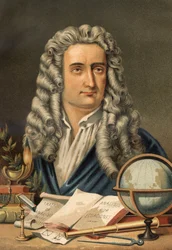 Retrato de Isaac Newton (1642-1727), matemático, físico e astrônomo inglês. de "La Ciencia y sus Hombres" de Louis Figuier. Barcelona, 1881.