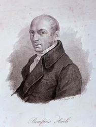 Retrato do compositor italiano Bonifazio Asioli (1769-1832) Gravura. Século XIX. Milão, biblioteca del conservatorio